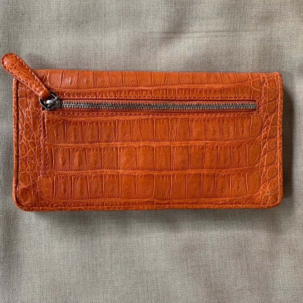 Elegant Orange Crocodile-Embossed Wallet
